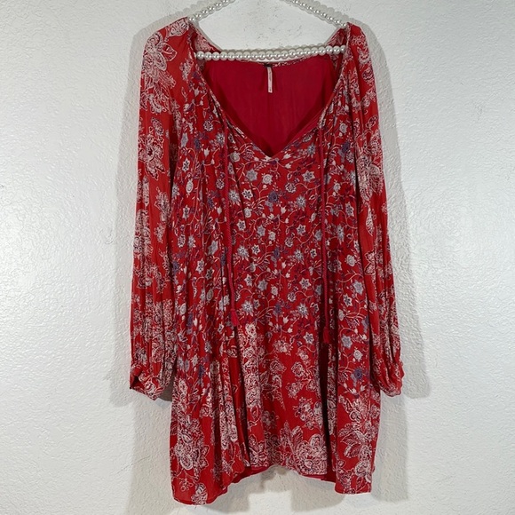 Free People Lucky Loosey Mini Dress Lined Blood Orange Combo OB404116 Size M - Picture 3 of 12